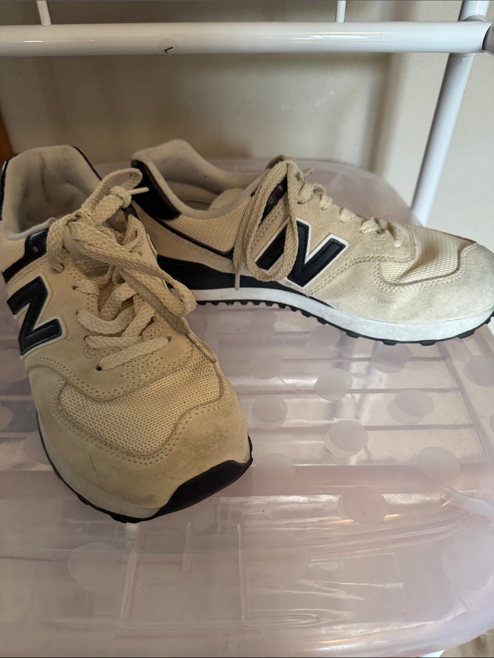 New Balance Cream and Black Athletic Sneakers